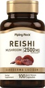 Piping Rock Reishi Capsules de champignons de 2500mg de 100 pilules de 100 pilules de supplément normalisé d'extrait à base de plantes avec Ganoderma Lucidum