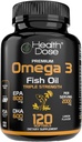 Dose santé Omega 3 Huile de poisson 2000mg – Softgels aromatisés au citron avec EPA 800mg et DHA 600mg pour le cerveau, le cœur et le bien-être – Easy-to-Digest, No Fish Burps – 120 Softgels, 2-Meth Supply