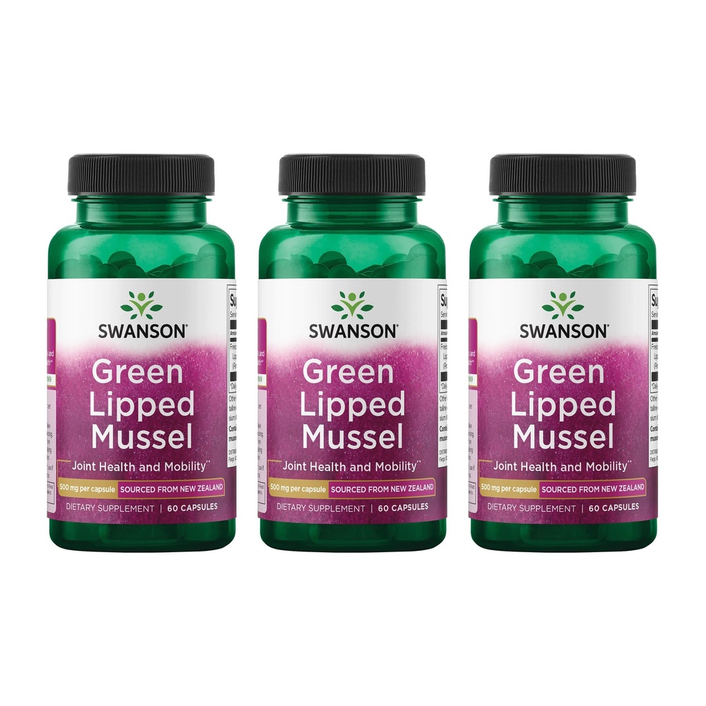 Swanson Green Liped Mussel (gel-séché) - Supplément mixte de santé et de mobilité de Nouvelle-Zélande - Formule naturelle peut soutenir la santé cardiaque et la fonction digestive - (60 capsules, 500mg chacun) (3 Pack)