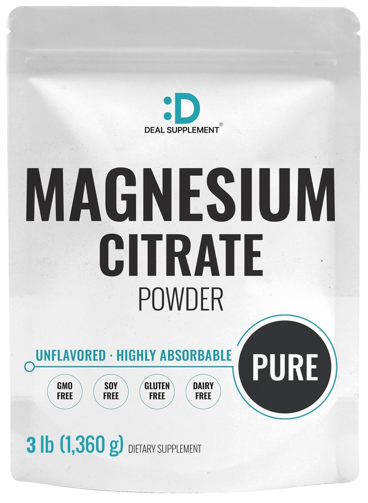 SUPPLÉMENT DE DEAL Citrate de magnésium poudre 500mg, 3lbs – Un aromatisé, facilement absorbé – Trace minéral purifié pour le soutien musculaire, cardiaque et digestif – Un par jour, sans OGM, sans remplissage