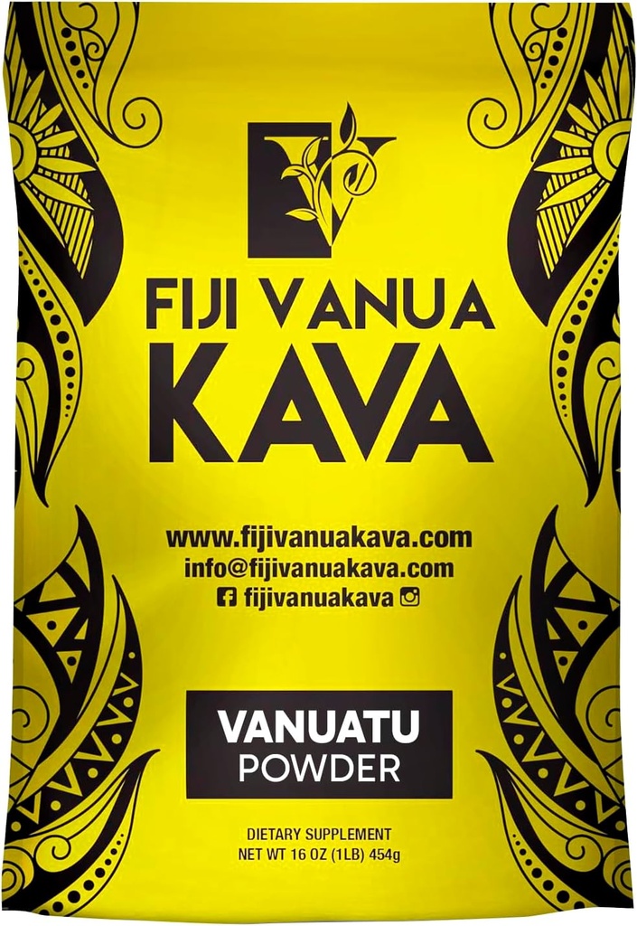 Fiji Vanua Kava Vanuatu poudre, Kava poudre de racine faite à partir de Kava Noble pur avec racines latérales séchées au soleil, Premium avec Kavalactones, facile à préparer moyenne Grind Kava, 16 oz, 1 livre