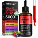 Vitamine biologique B12 gouttes liquides - Méthylcobalamine sublinguale 5000 mcg - Méthylated B-12 Forme de coenzyme active - Support du système d'énergie et de nerf - Vit végétalien B 12 - É.-U. Fabriqué - Flaveur de baies - 60 portions