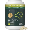 VetriScience 27+ Santé active Comprimés à croquer, Canine Plus Multivitamine quotidienne pour chiots et chiens adultes, vitamines équilibrées, minéraux et antioxydants, soutien à la santé et au mieux-être, Canard, 90 Compte