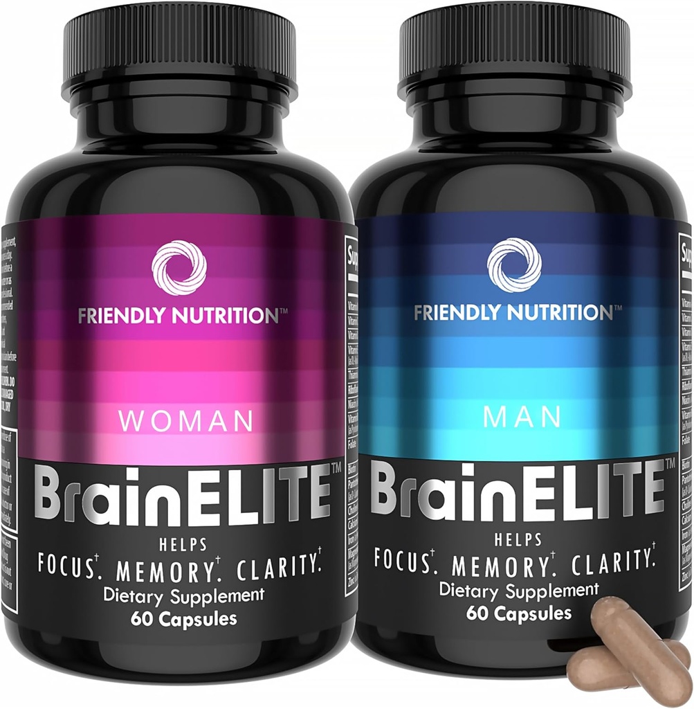 Suppléments Cerveau Nootropique pour Mémoire, Focus & Clarity - Capsules avancées pour booster le cerveau pour hommes et femmes avec Choline, DMAE, Phosphatidylsérine et Bacopa (60Ct 2pack)