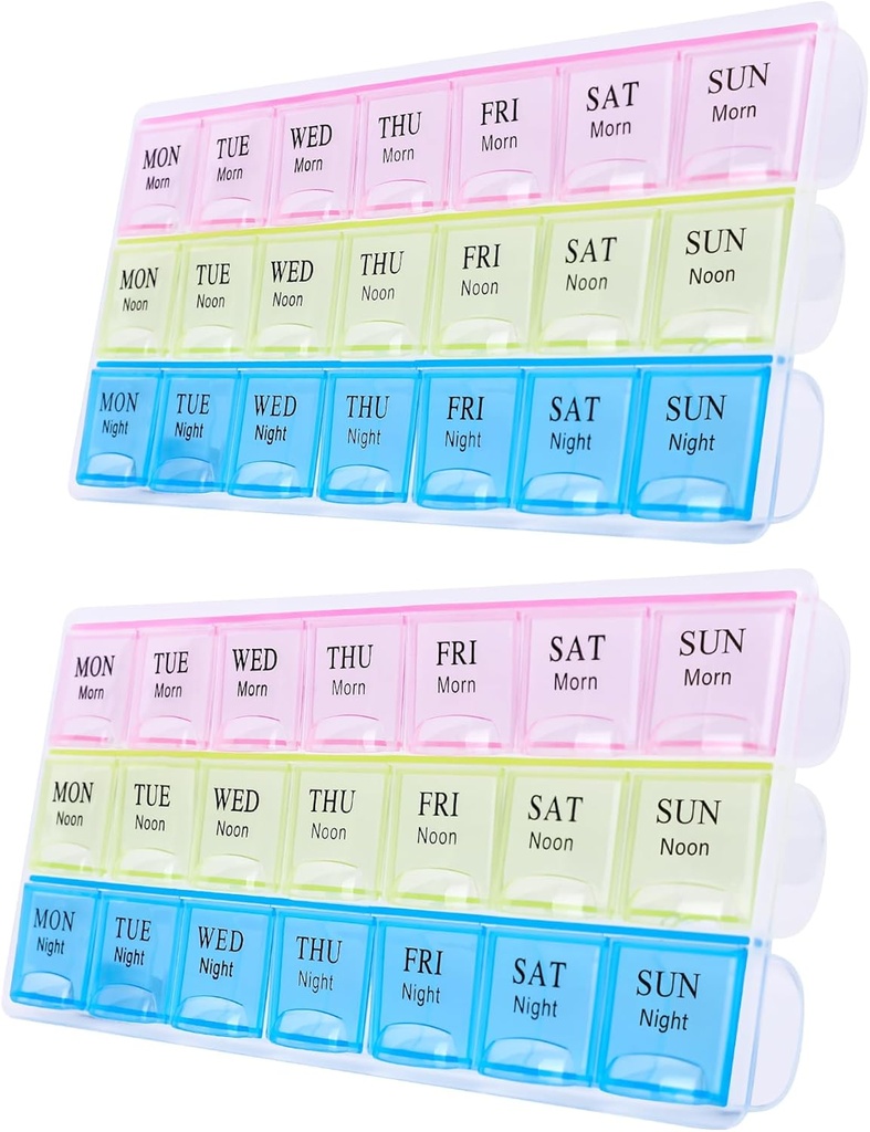Grand organisateur hebdomadaire de pilules 3 fois par jour, humide-proof 7 jours Pill Box, cas de pilules de voyage portable pour pilules suppléments d'huile de poisson vitamine, cas de médicaments