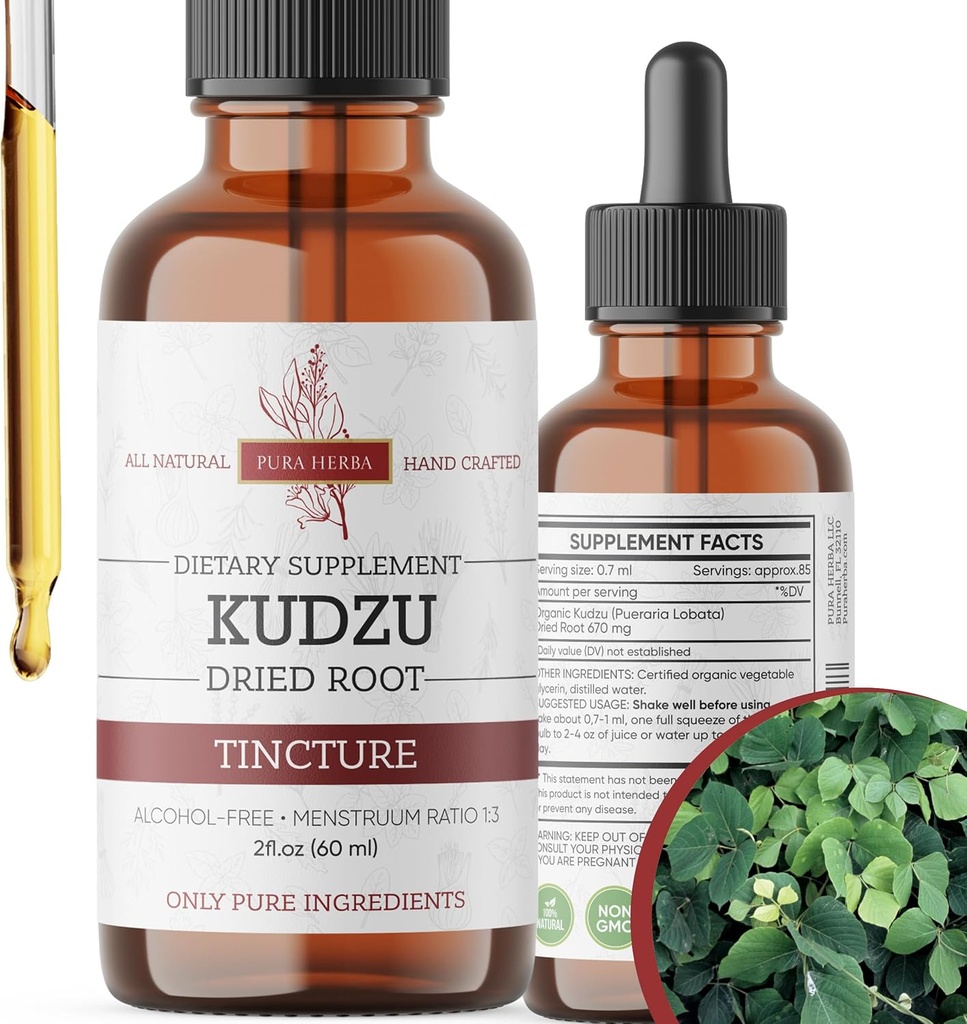Extrait de racine Kudzu biologique – Sans alcool, supplément végétalien pour le soutien de l'alcool – 2 Fl Oz – non-OGM, fabriqué aux États-Unis