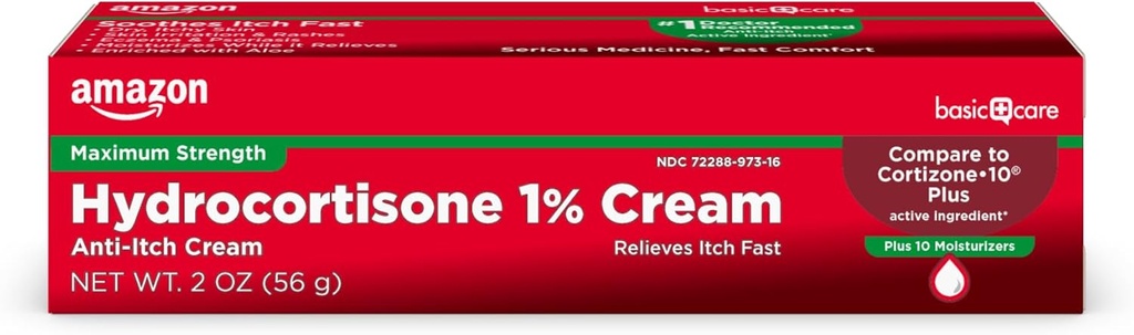 Soins de base Résistance maximale Hydrocortisone 1 pour cent Crème anti-Itch Plus 10 Hydratants, 2 onces (paquet de 1)