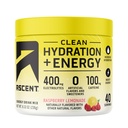 Ascent Clean Hydration + Energy Electrolytes Powder - 100mg Caffeine, 400mg Electrolytes, No Artificial Ingredients, Raspberry Lemonade 40 Servings