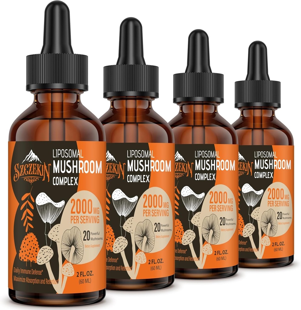 Drops complexes de champignons liposomiques 2000 MG - 20 extraits de champignons organiques - Formule liquide avancée pour l'immunité, la cognition et la mémoire - Supplément de la Mane des Lions, Reishi, Cordyceps, Chaga, 120 portions