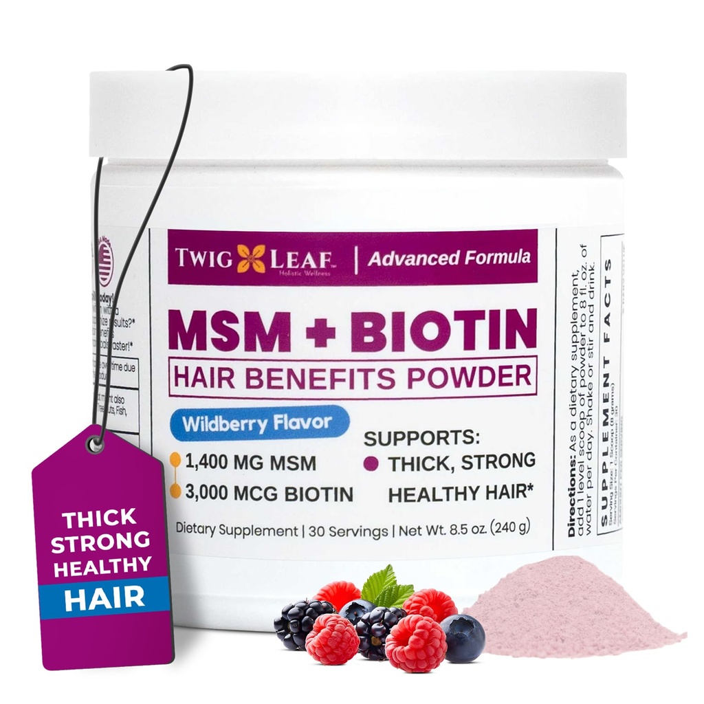 MSM + Biotin Hair Benefits Powder - Hair Growth MSM Supplement for Women | Biotin & Vitamin C Blend - Wildberry MSM Powder for Hair Volume & Str