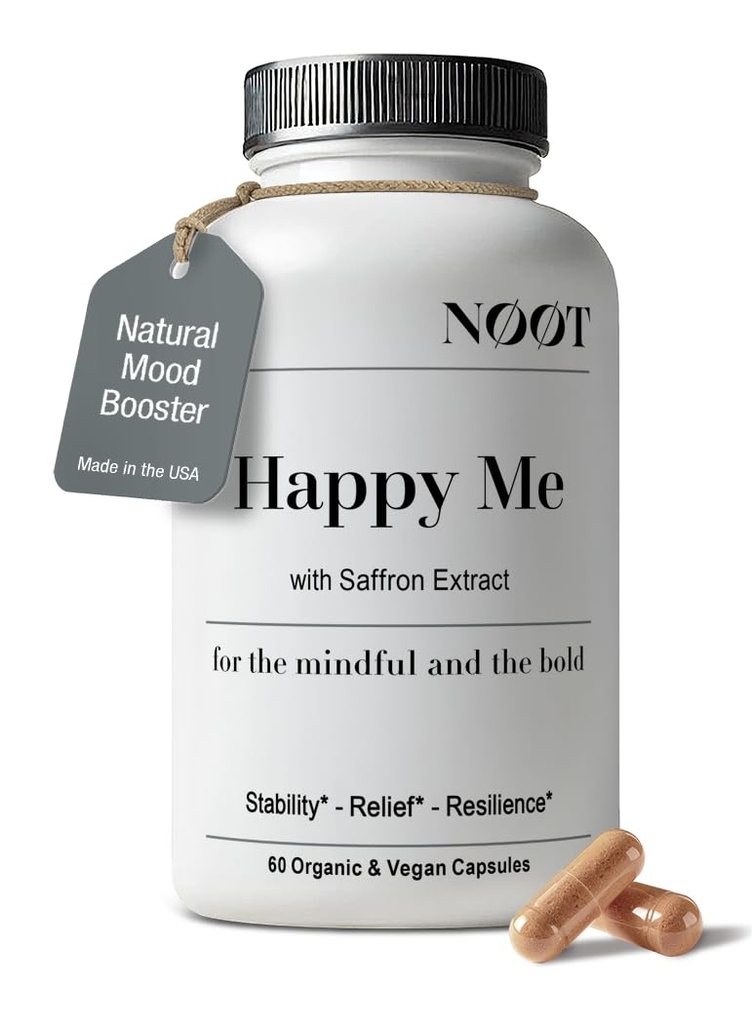 NOOT Happy Me – Natural Mood Support Supplement for Women and Men, Saffron Supplement, Rhodiola & Maca Adaptogens for Calm, Focus & Emotional Balance, Happy Pills, Vegan, Plant-Based, 60 Capsules