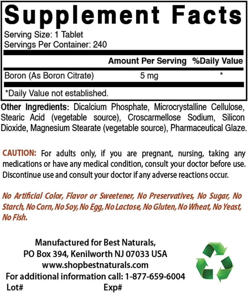 Boron 5 mg et citrate de zinc 30 mg