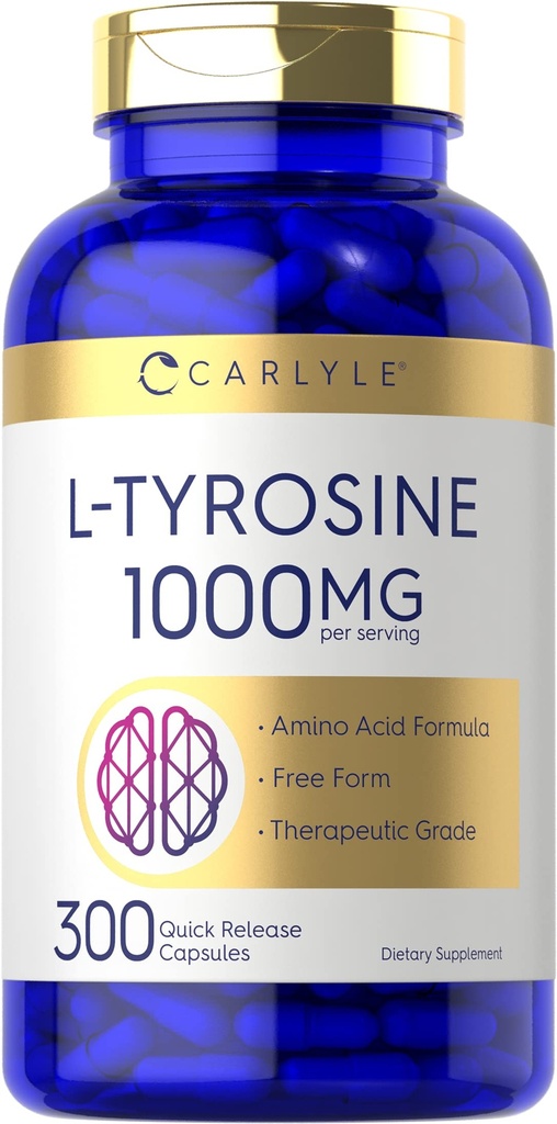 Carlyle L Capsules de Tyrosine 1000mg de Count de 300 Count de grade thérapeutique pour les hommes et les femmes