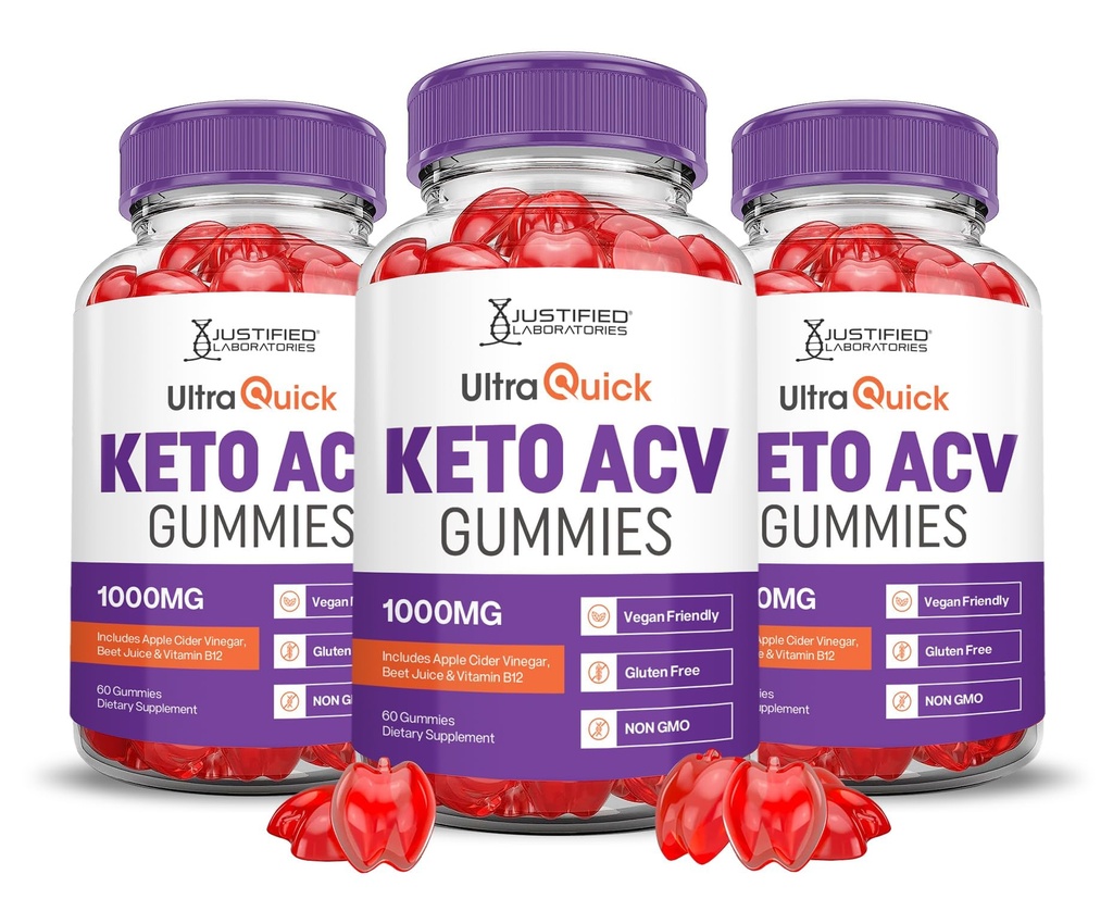 (3 Pack) Ultra rapide Keto ACV Gummies Formule avancée 1000MG Ultraquick Keto Gummies vinaigre de cidre de pomme formulé avec le jus de pomme de grenade en poudre B12 Vegan Non OGM 180 Gummys