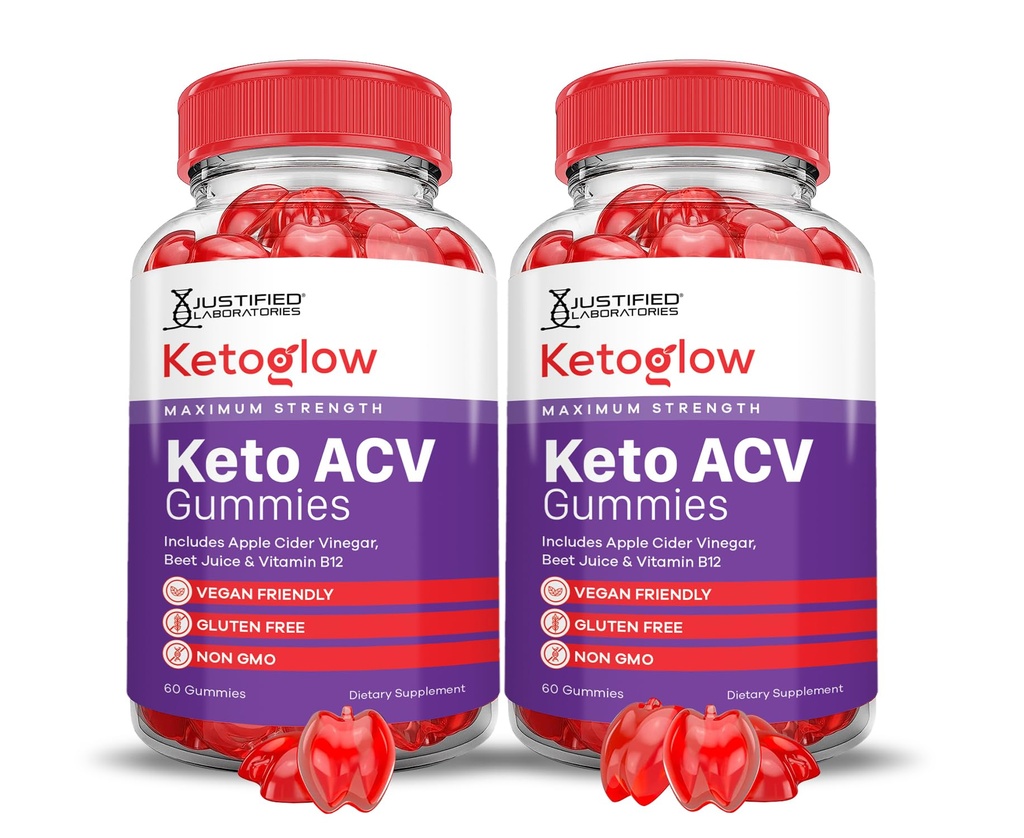 (2 Pack) Keto Glow Keto ACV Gummies Formule avancée 1000MG Ketoglow Keto Gummies vinaigre de cidre de pomme formulé avec jus de betterave de grenade poudre B12 Vegan Non OGM 120 Gummys