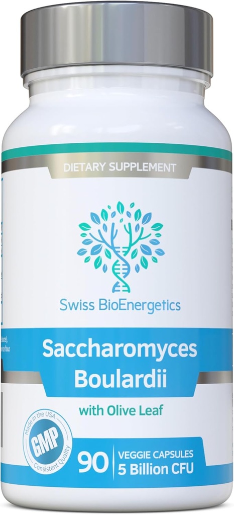 Saccharomyces Boulardii 5 milliards CFU 90 Capsules - Pas de réfrigération requise - Levure à haute résistance non-colonisante avec feuille d'olive synergique, biotine et vitamine D3