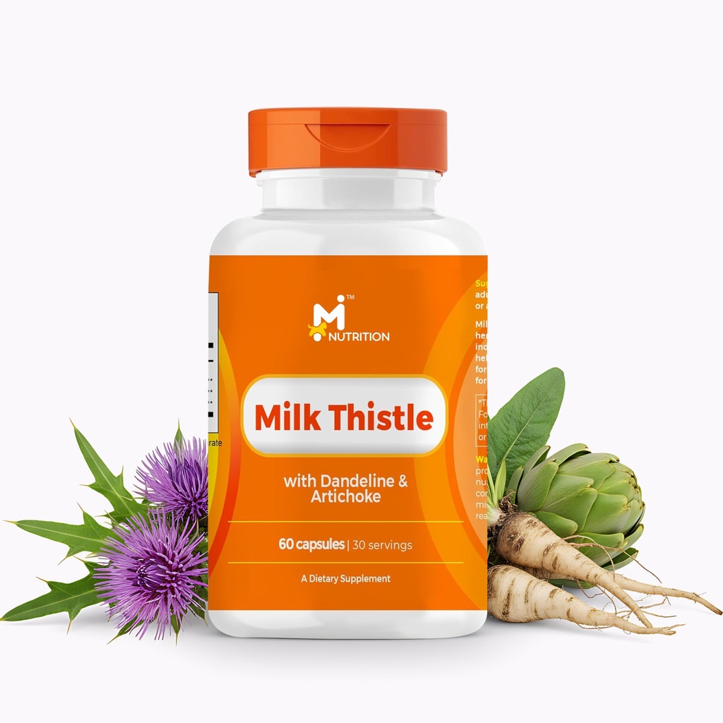 Supplément de soutien du foie de chardon de lait 20:1 Extrait avec racine de dandelion et feuille d'artichaut, soutien du détox du foie, antioxydant et soutien digestif, non-OGM, sans gluten, test de troisième partie, 60 capsules