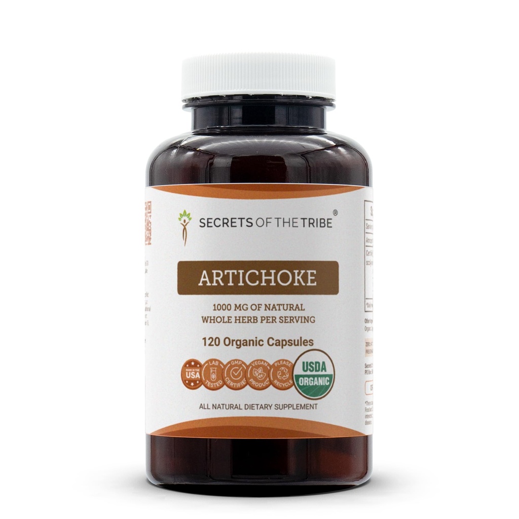 Secrets of the Tribe Artichoke USDA Organic Capsules | Certified Organic Vegetarian Capsules, Herbal Dietary Supplement | Cynara scolymus Dried Leaf (120 Count)