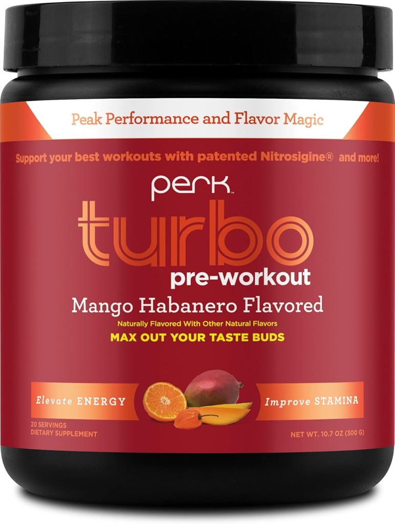 Perk Turbo Pre-Workout Powder (Mango Habanero Flavored) 20 Servings - Gluten-Free