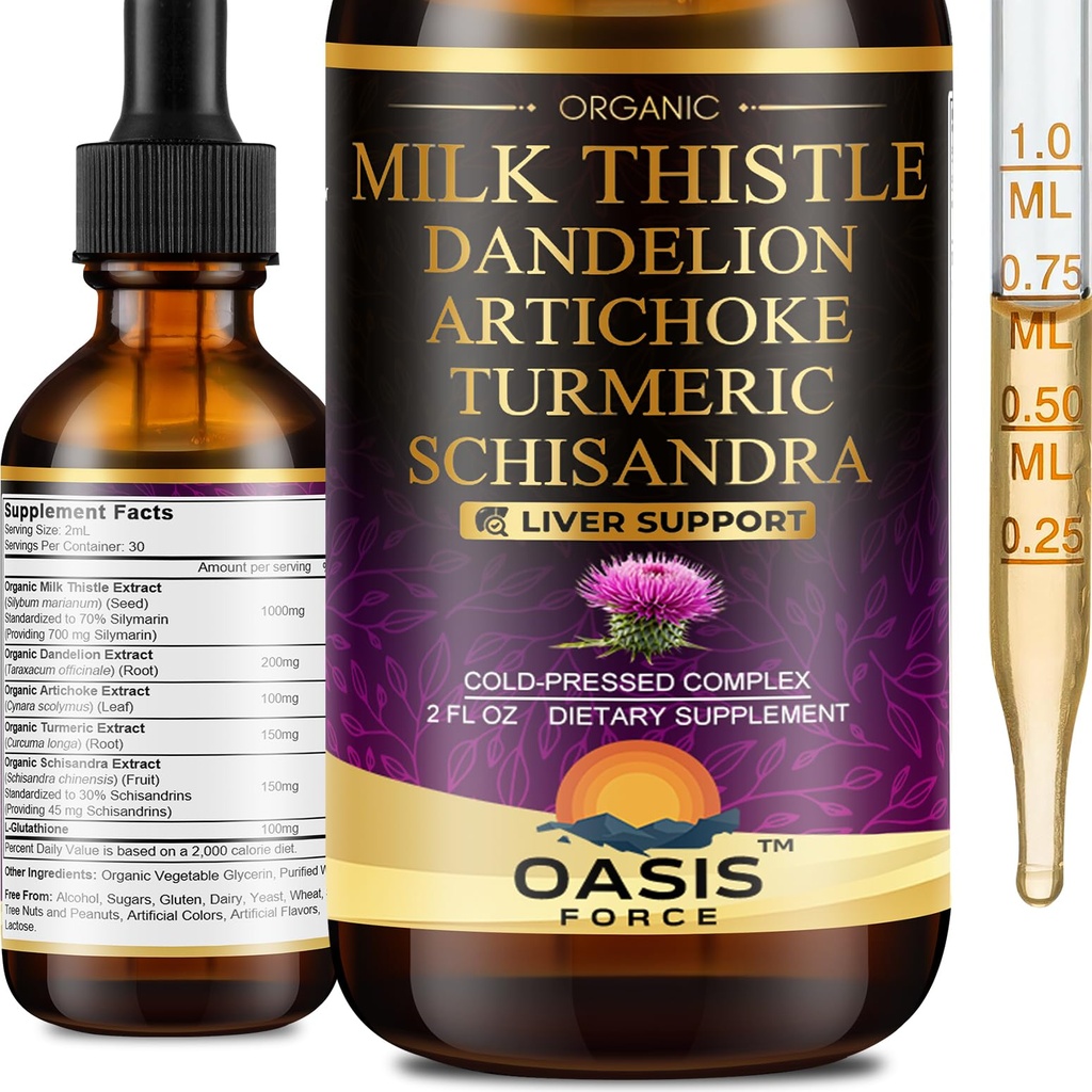 2 packs de chardon de lait gouttes pour nettoyer le foie désintoxication et réparation, extrait de chardon de lait supplément liquide avec dandelion et artichaut pour le foie support, végétalien, biologique, sans alcool, 4 FL OZ