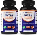 Vitamatic 2 Packs MCT Oil Capsules 3000 mg par portion - 180 Softgels - de l'huile de coco - Contient 55% d'acide caprylique C8 et 40% d'acide capric C10 (Total 360 Softgel)