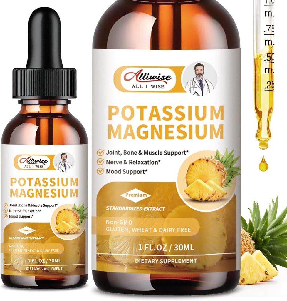 2 Pack supplément de magnésium de potassium liquide - Complexe de magnésium calme à haute absorption 500mg & Potassium 99mg Plus Calcium, Vitamine D3, Zinc pour les crampes des jambes et os et énergie et crème support - 2 Fl oz