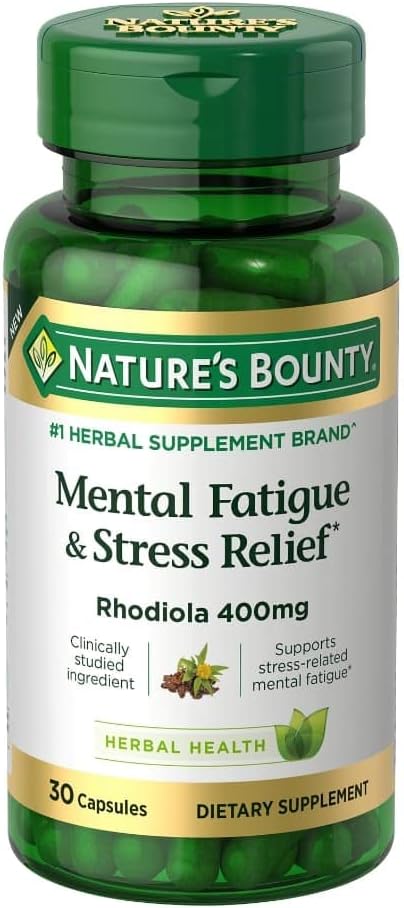 Nature's Bounty Fatigue mentale et soulagement du stress, Supplément Rhodiola, 400 mg, Capsules, 30 Compte