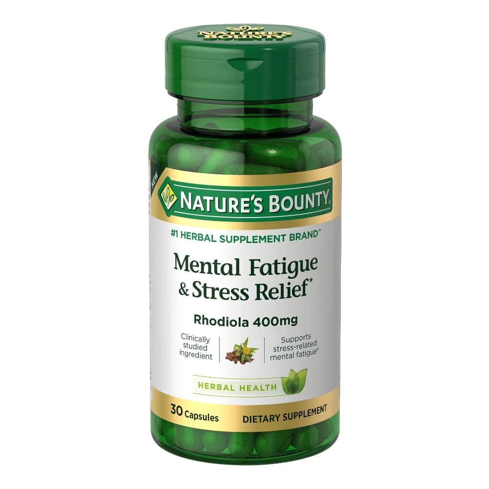 Nature's Bounty Fatigue mentale et soulagement du stress, Supplément Rhodiola, 400 mg, Capsules, 30 Compte