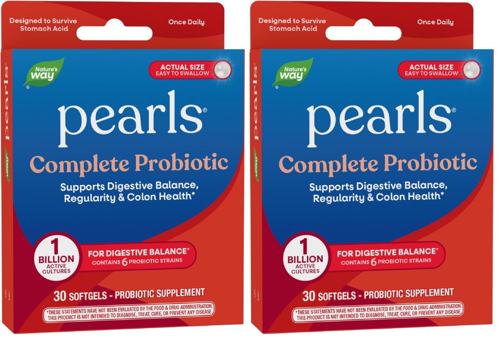 Perles probiotiques complètes de la façon de la nature, soutient l'équilibre digestif*,1 milliards de cultures vivantes, supplément pour les hommes et les femmes,pas de réfrigération nécessaire,30 softgels,(paquet de 2)