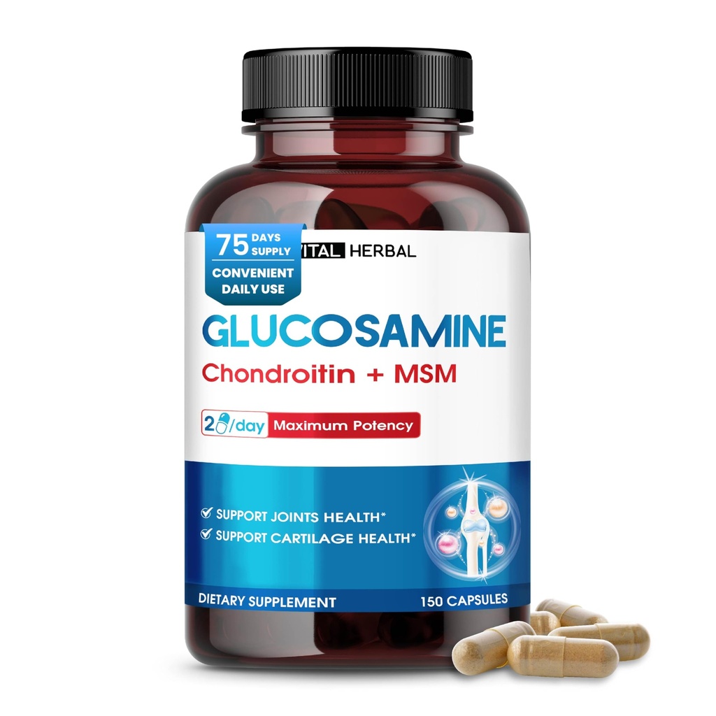 VITAL HERBAL Glucosamine liposomique avec Chondroïtine, MSM- Puissance maximale- Joints de soutien, Cartilage- Fabriqué aux États-Unis