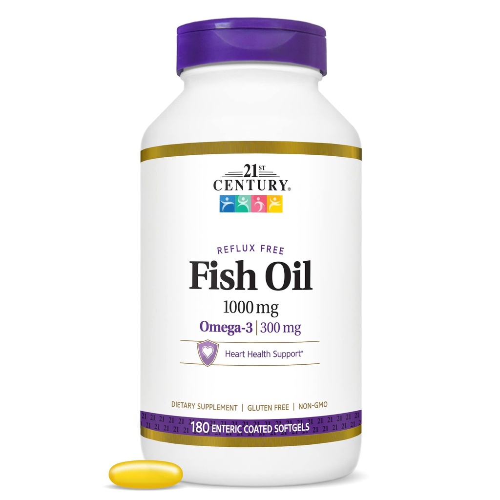 Huile de poisson du 21e siècle 1000 Mg de softgels entériques, 180Conte