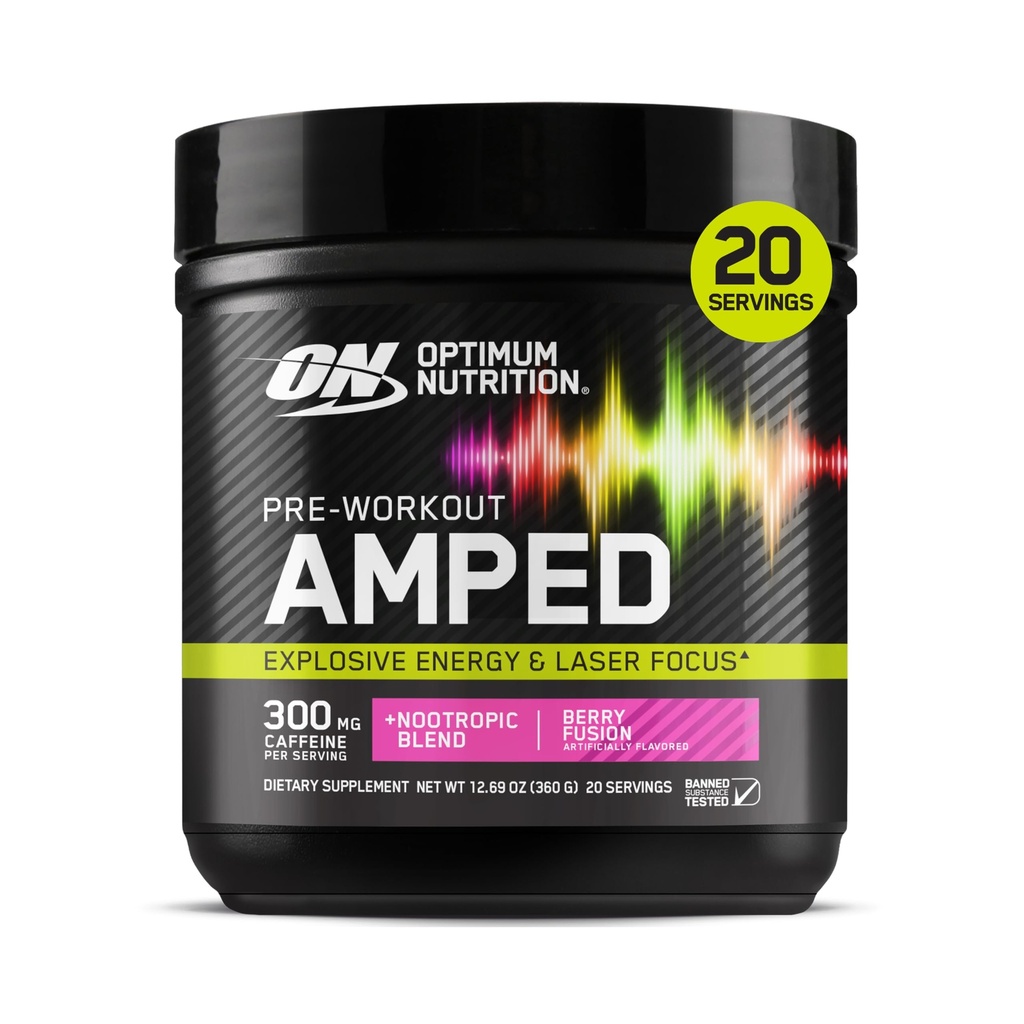 Alimentation optimisée Optimum Pré-entraînement, avec Citrulline, Beta-Alanine, Nootropics et 300mg de caféine pour l'énergie, fusion des baies, 20 portions (paquetage mai Vary)