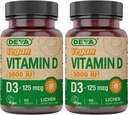 DEVA Vitamine D3 5000 UI, Supplément Sunshine, 125 mcg de bouteille Vegan D3, 90-Count (paquet de 2)