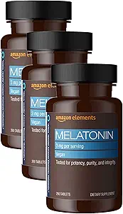 Eléments Melatonine 3mg, Aide avec l'insomnie occasionnelle, Vegan, Non aromatisé, 260 comprimés, 8 mois d'approvisionnement (emballage mai Vary) (paquet de 3)