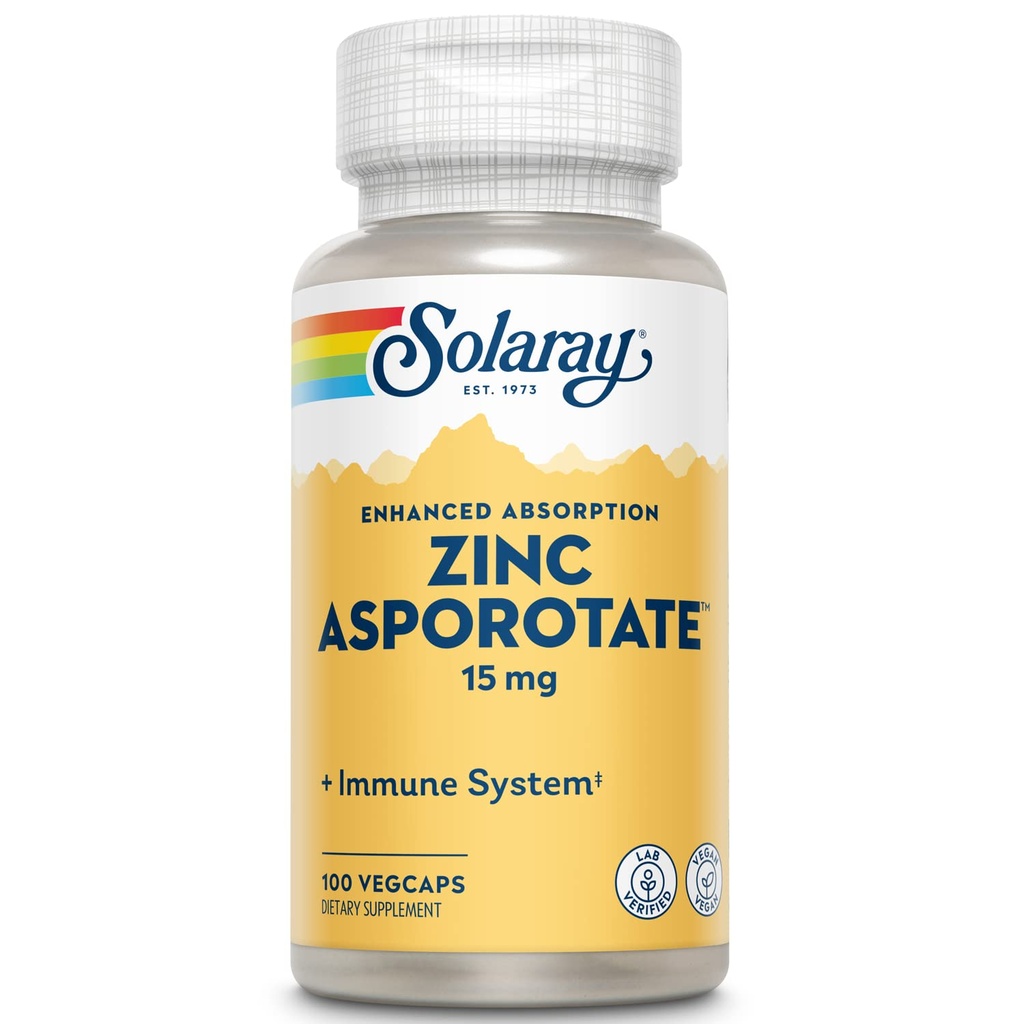 Solaray Zinc Asporotate 15mg Complex chélaté.