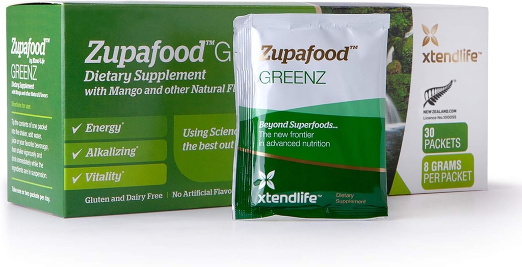 Xtendlife Zupafood GREENZ Poudre - Verts organiques Poudre Superfood Mélange de jus de détox avec Spiruline/Wheatgrass pour la santé de Gut, la désintoxication naturelle et l'immunité forte.