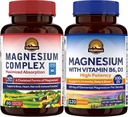 Vitalitown Magnesium Complex & Magnesium Citrate Bundle – 500mg Chelated Magnesium with Glycinate, Malate, Taurate + Magnesium with Vitamin B6 & D3, Gentle Formula