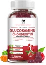 Glucosamine Chondroïtine Gummies Triple Strength (1 000 mg Glucosamine, 750 mg Chondroïtine) avec MSM, Turmeric, Quercetine, Vitamine E, Supplément de soutien articulaire, Antioxydant 60 Gummies Arôme framboise