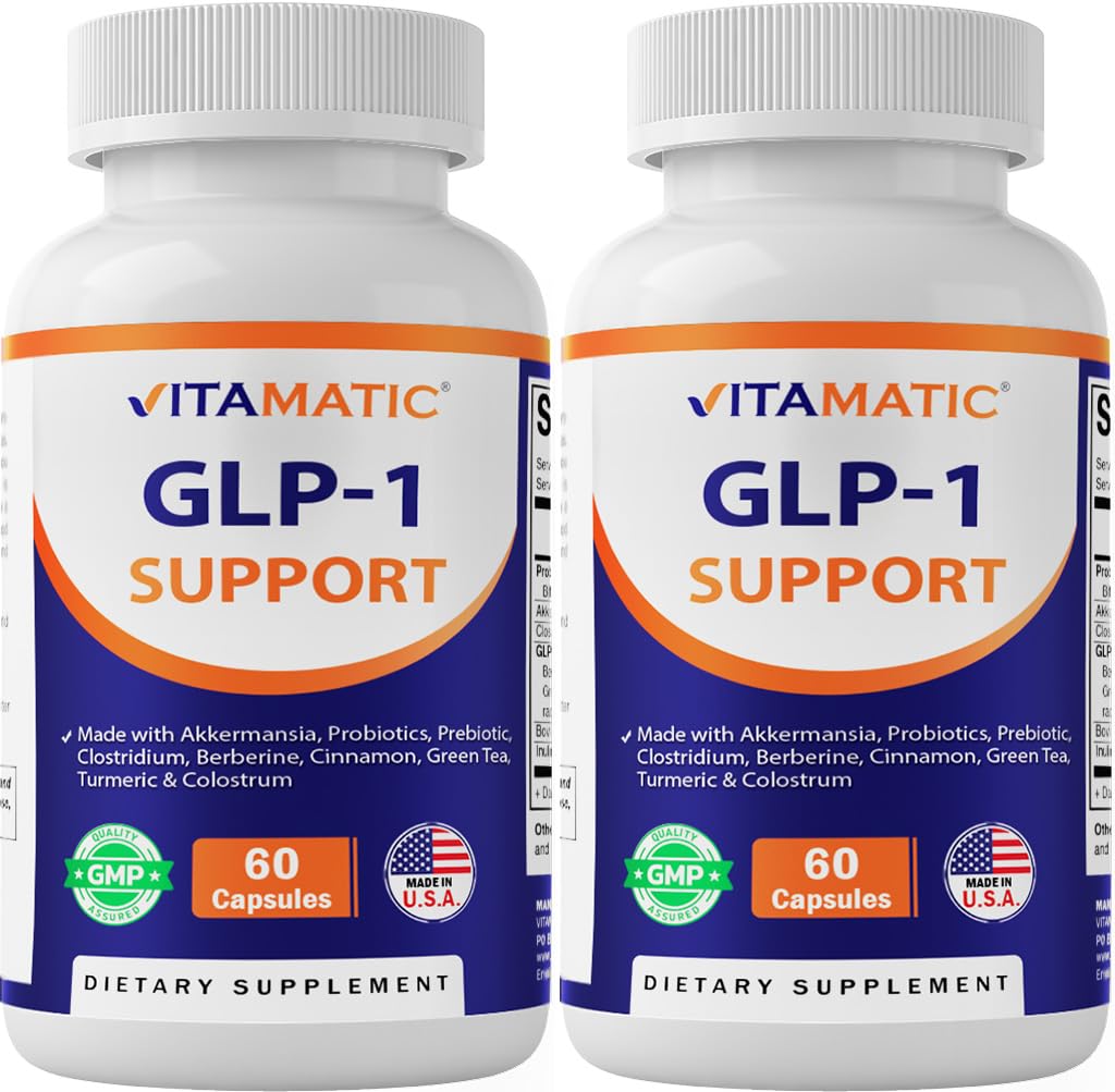 Supplément de soutien GLP-1 Vitamatic pour hommes et femmes 60 Capsules - Fabriqué avec Akkermansia, Probiotiques, Prébiotique, Clostridium, Berberine, Cannelle, Thé vert, Turmeric & Colostrum - 2 Pack