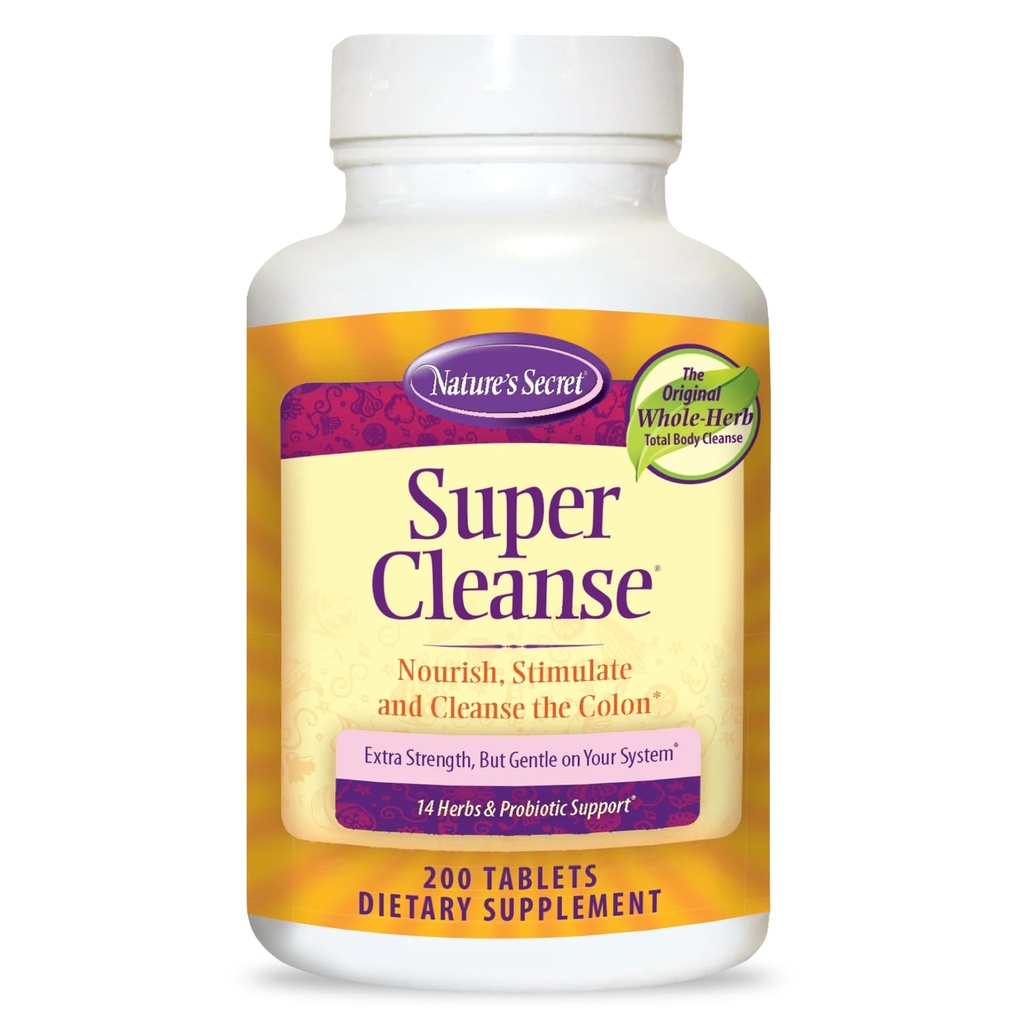 Nature's Secret Super Cleanse Extra Strength Colon Cleanse 200 Tablets | Extra Strength Colon Cleanse with 14 Herbs & Probiotic Support | 200 Tablets