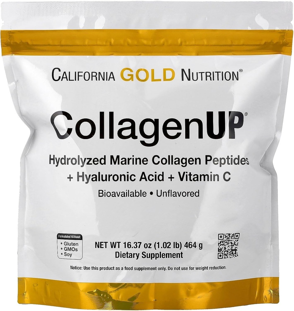 California Gold Nutrition CollagenUP®, Peptides de collagène marin hydrolysé avec acide hyaluronique et vitamine C, non aromatisés, 1,02 lb (464 g)