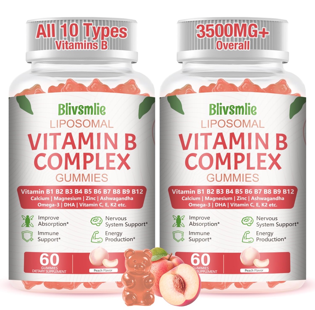 2 Pack 33-en-1 Gommies complexes de vitamine B liposomiques -B1, B2, B3, B4, B5, B6, B7, B8, B9, B12.