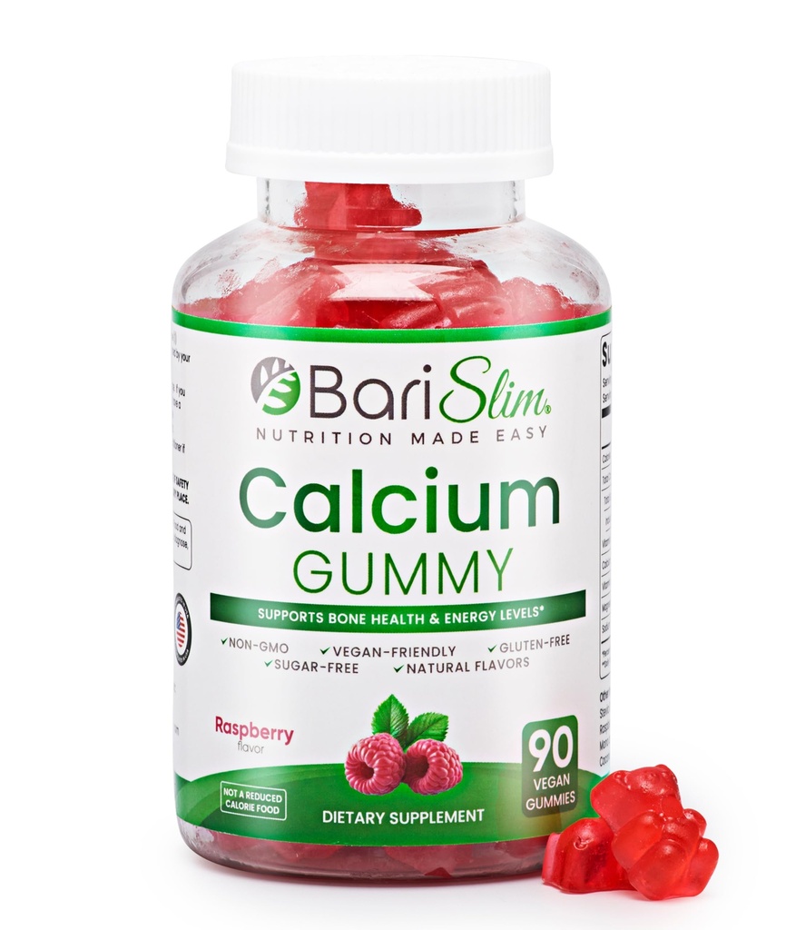 BariSlim Bariatric Calcium Gummies - Specially Formulated Bariatric Vitamins for Patients After Weight Loss Surgery - Supports Energy Levels & Bone Health | Raspberry (90 Vegan Gummies)