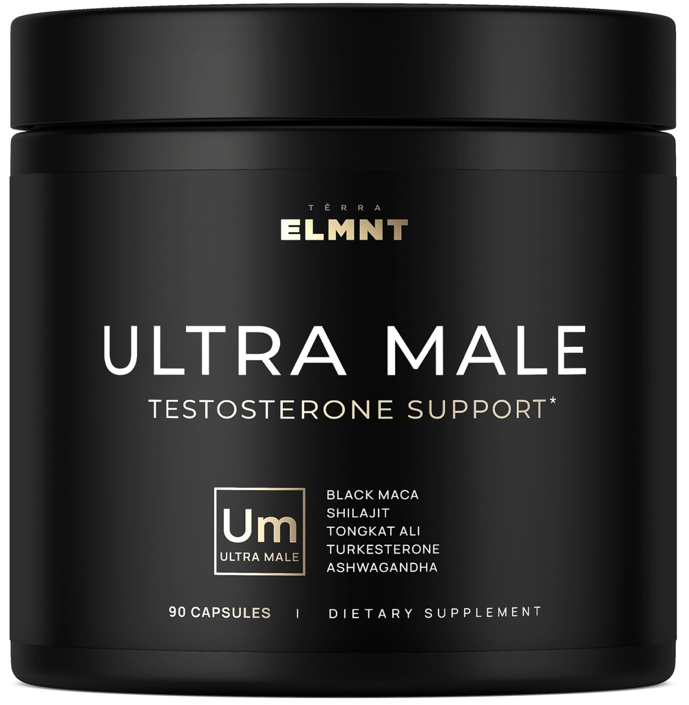ULTRA MALE® Premium Testosterone Booster for Men Male Enhancing Supplement 100:1 Shilajit, 40:1 Black Maca, Ashwagandha 25%, Tongkat Ali 10% High Strength Testosterone Supplement for Men Health Libido