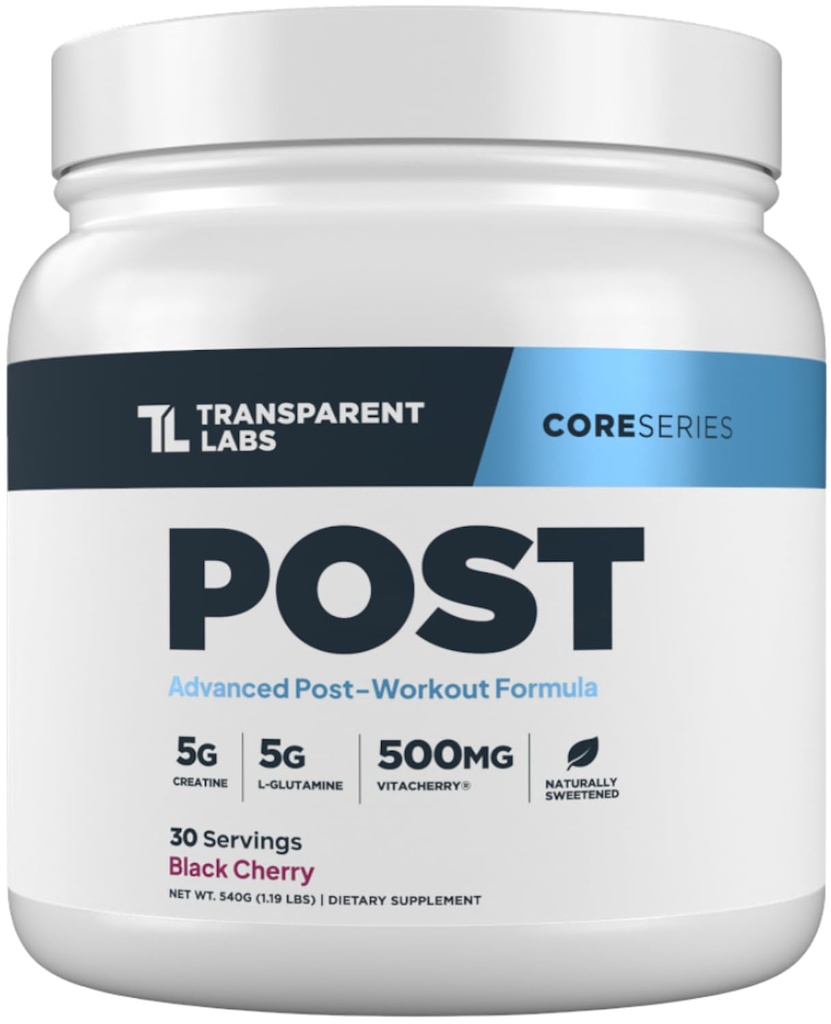 Transparent Labs Post - Post-Workout Recovery Muscle Builder avec L-Glutamine, Beta-Alanine et BetaPure Betaine Anhydre pour la récupération des muscles et le bâtiment musculaire - 30 Servants, cerise noire