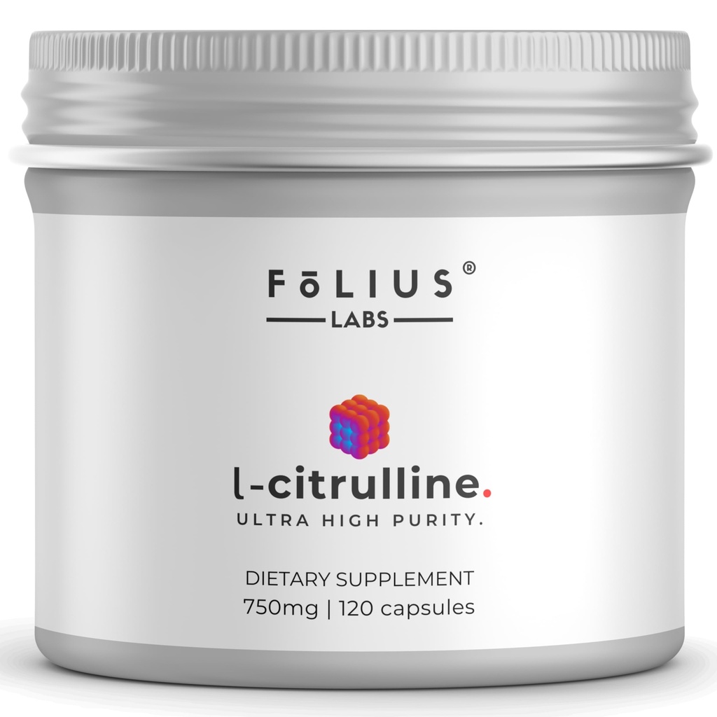 FOLIUS LABS Clean Label L Citrulline Supplement – Supports Muscle Health, Boosts Nitric Oxide, Pre-Workout Amino Acid Supplements for Men & Women – 120 Veg Capsules