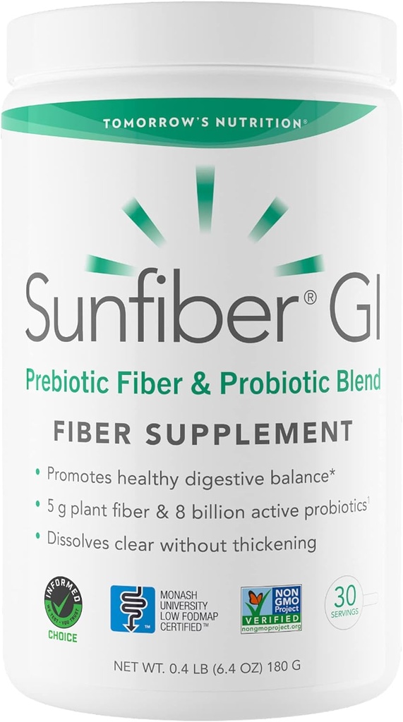 Nutrition de demain Fibre solaire GI, Fibre prébiotique et probiotiques, 5g Fibre prébiotique et probiotiques de 8 milliards par portion, faible FODMAP, 30 jours d'approvisionnement, 30 jours