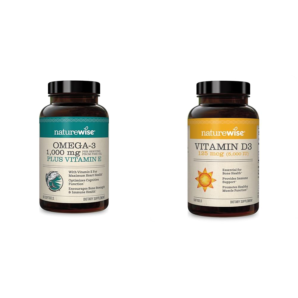 NatureWise High-Potency 1000mg Omega 3 avec 600mg EPA, 400mg DHA, et vitamine E et vitamine D3 5000iu (125 mcg) 1 an d'approvisionnement pour une fonction musculaire saine