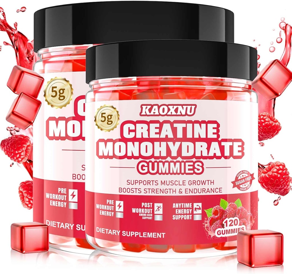 2 Pack de crème monohydratée Gommies pour hommes et femmes 120 CT - 5000mg de créatine monohydratée par service - Sans sucre Créatine à croquer pour la force musculaire, constructeur musculaire, boost énergétique