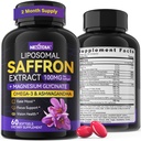 Nextdia Saffron Supplements - Liposomal High Absorption 100% Pure Saffron Extract 100mg with Magnesium Glycinate, Omega-3, Turmeric, Ashwagandha, Vitamin B6, B12, D3 for Mood, Brain - 1PACK.